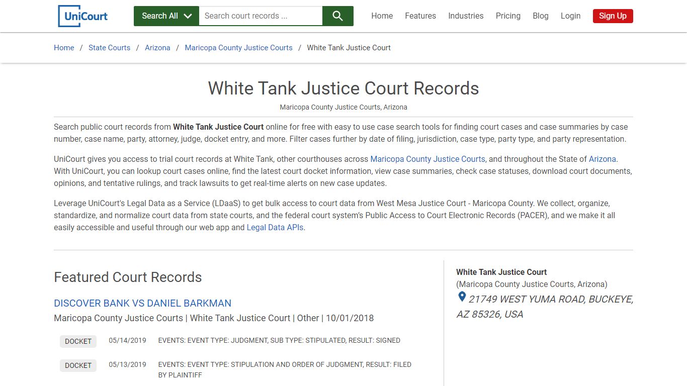 White Tank Justice Court Records | Maricopa | UniCourt