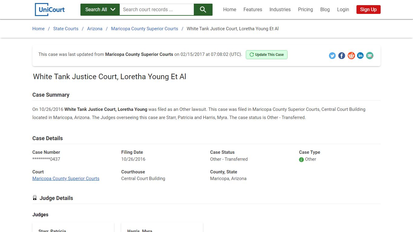 White Tank Justice Court, Loretha Young Et Al | Court Records - UniCourt